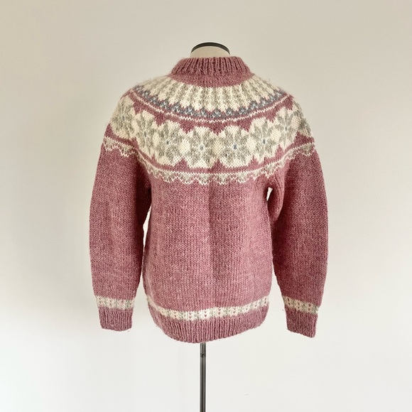 Hand-Knit Nordic Wool Sweater Danish Fair Isle Icelandic Scandinavian Pullover - Picture 2 of 10